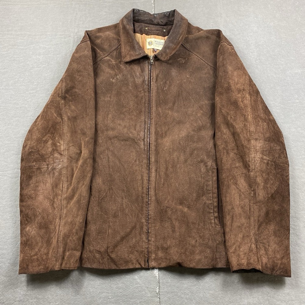 Vintage Wilsons Leather Jacket Mens XXL Brown Leather Suede Full Zip Up Lined